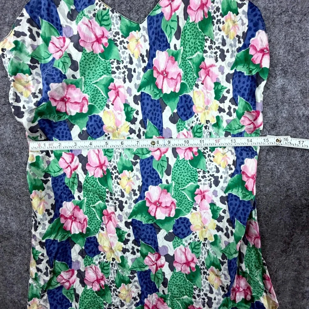 Vintage Victorias Secret Silk Slip Dress Women Medium Green Blue Floral Chemise